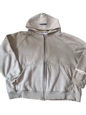 Fear of God Essentials Full Zip Hoodie Sweatshirt Tan Beige Taupe  Size S